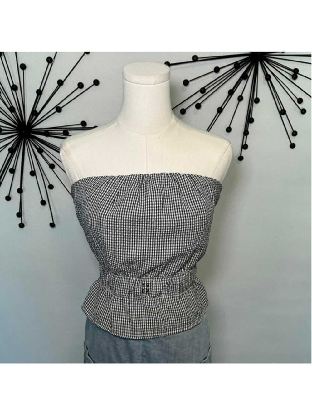 1987 Luxury Line Gingham Strapless Peplum Tube Top Size Small